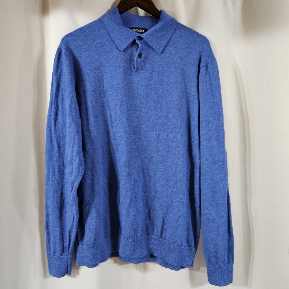 MURANO 100% Merino Wool Sweater Mens 2XLT Blue Polo Long Sleeve‎ Australia
